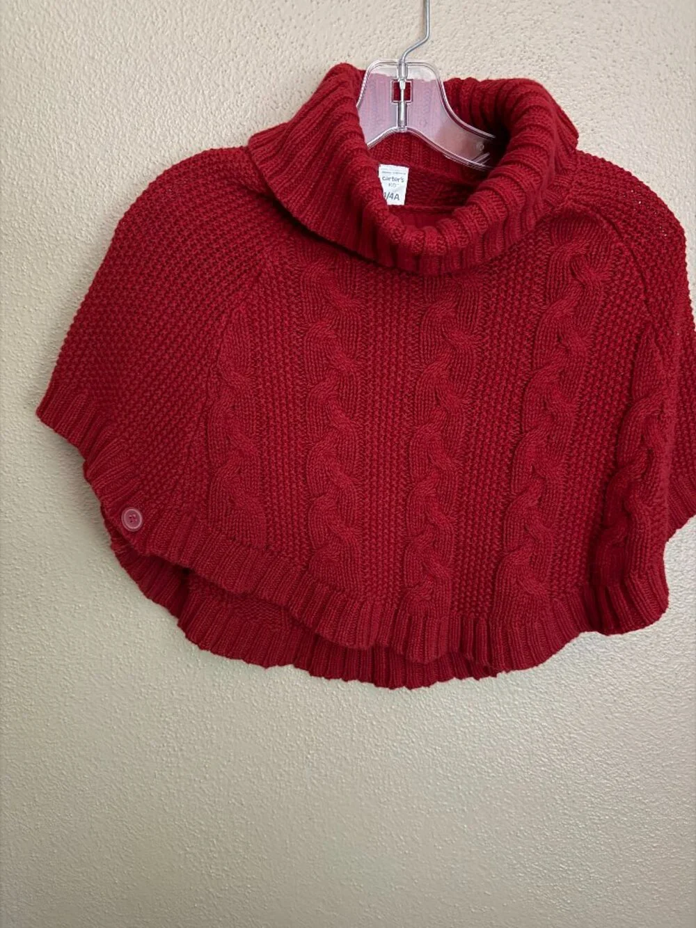Size 4 Carter's Red Poncho with buttons